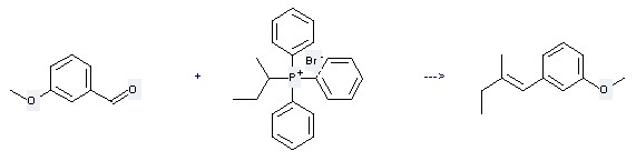 3-methoxy-benzaldehyde and Phosphonium,(1-methylpropyl)triphenyl-, bromide (11) can be used to produce 1-methoxy-3-(2-methyl-but-1-enyl)-benzene